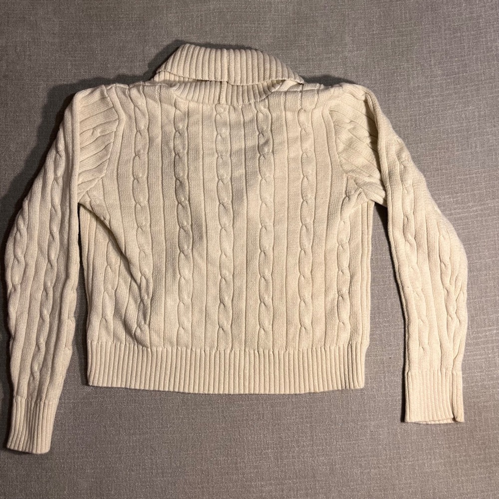 Chaps Cable Knit Shawl Collar Cardigan Cream XL Cotton Polyester Sparkle - Picture 6 of 8
